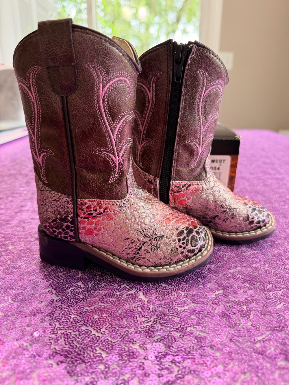 Old West Brown and Pink Girls Western Cowboy Boots